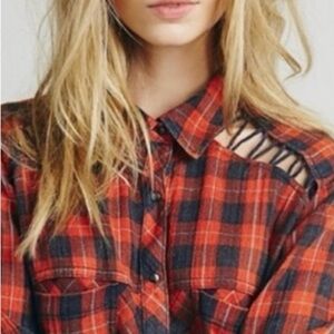 Free People Red and Black Plaid Blouse